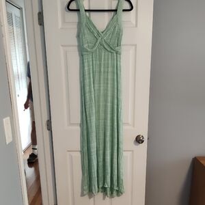 New York & Company Green Ruched Maxi Dress